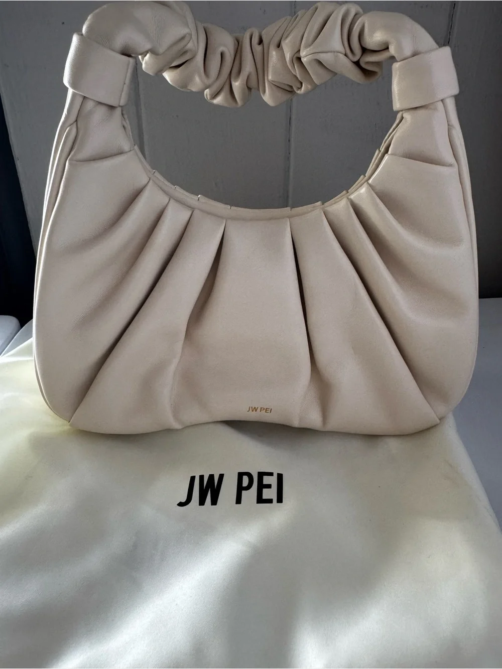JW PEI Gabbi Ruched Hobo Shoulder Bag in Cream
